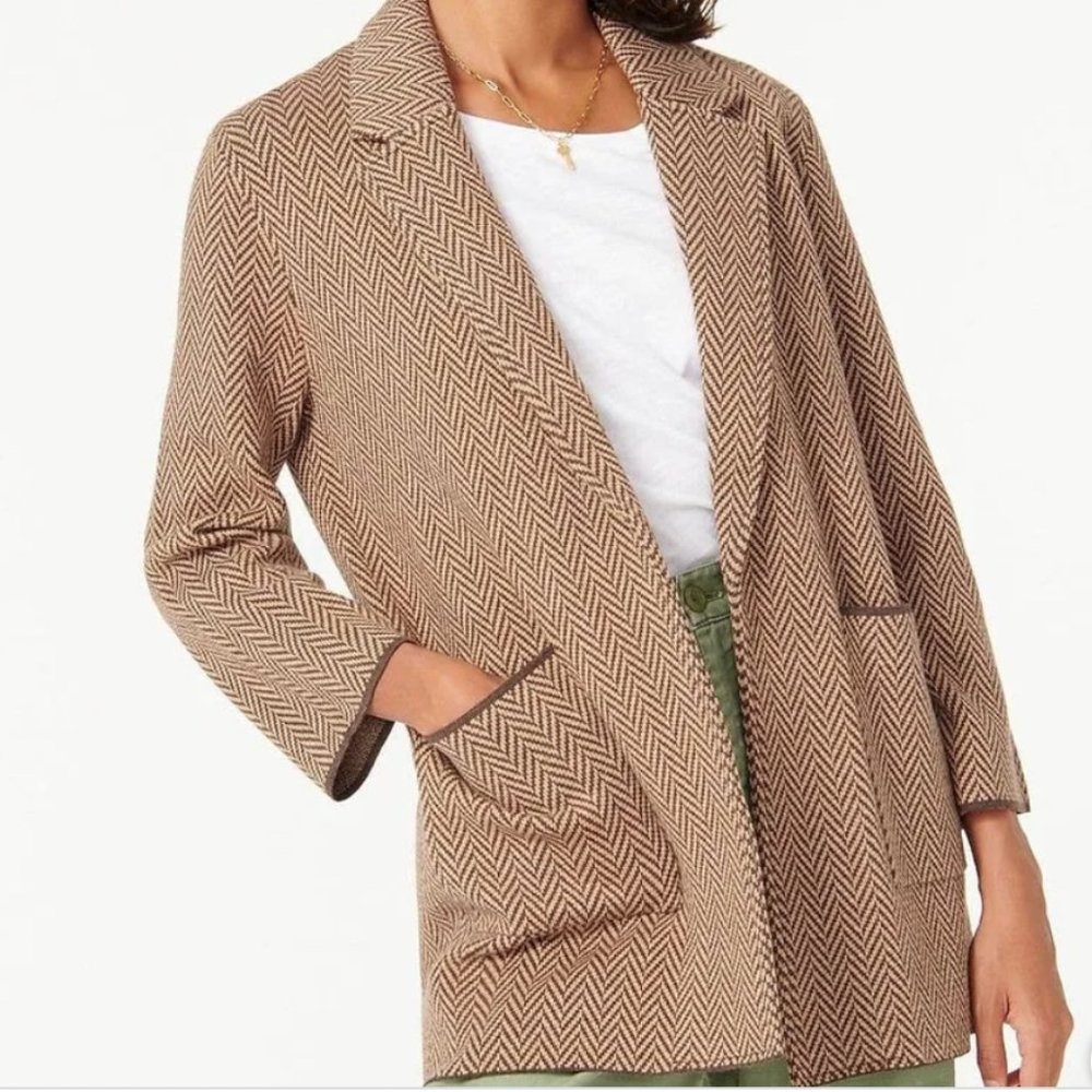 J Crew Sophie Open Front Sweater Blazer In Chevron Preppy Basic Twee Fall